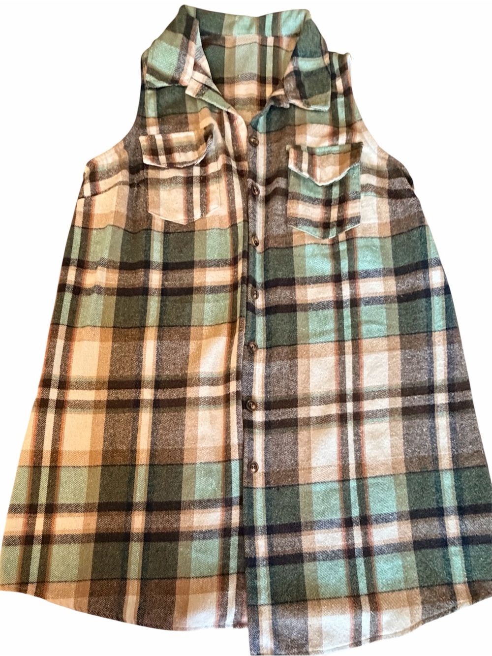 SHEIN Curve Plaid Sleeveless Green and Brown Button Up Vest in Size 2XL